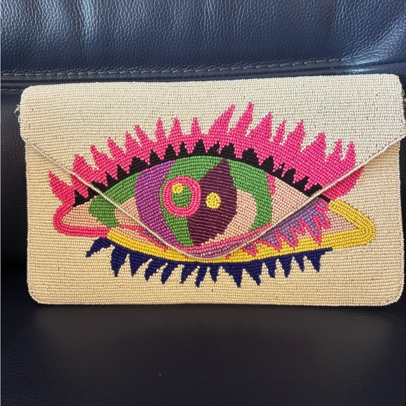 Handbags - Elegant Evil Eye Pink and Cream Clutch